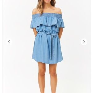 Forever 21 Denim Chambray Off Shoulder Dress